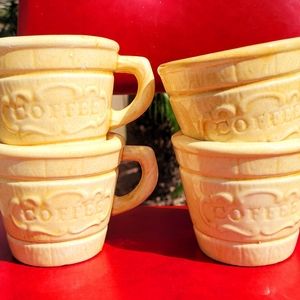 4 vintage 60's hand painted ceramic coffee mug/cups bucket style